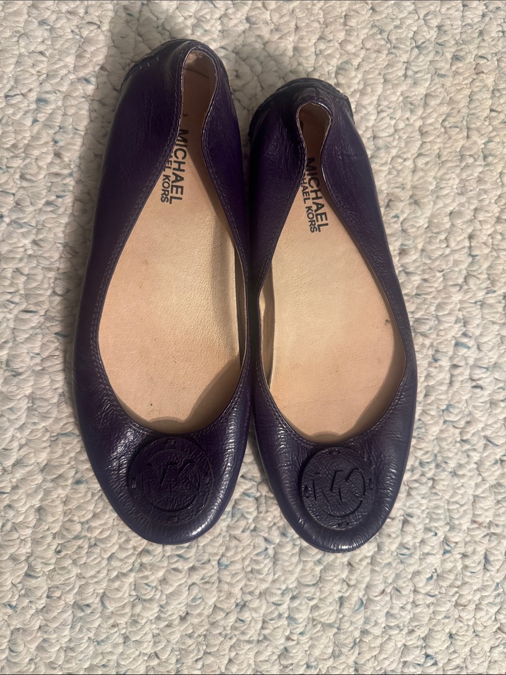 Michael Kors Dark Purple Leather Logo Ballet Flats